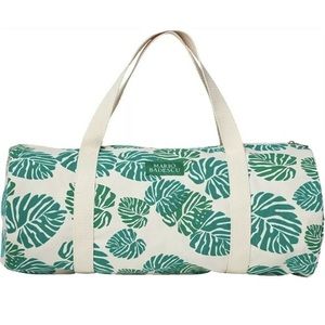 Mario Badescu Palm Print Canvas Duffel Beach Bag Weekender Travel Shoulder Bag